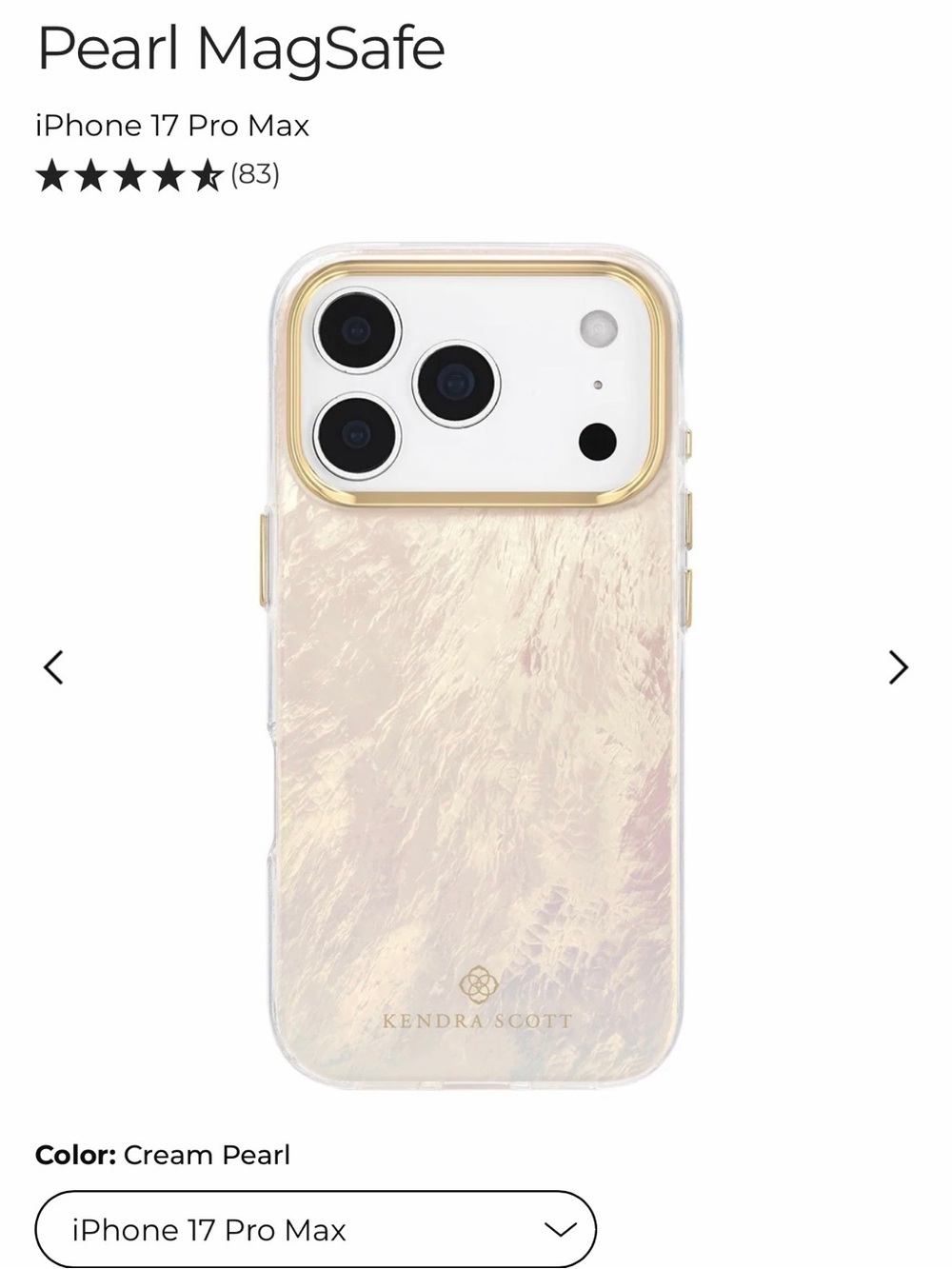 Kendra Scott Pearl MagSafe iPhone 17 Pro Max Case - Cream Pearl with Gold Trim
